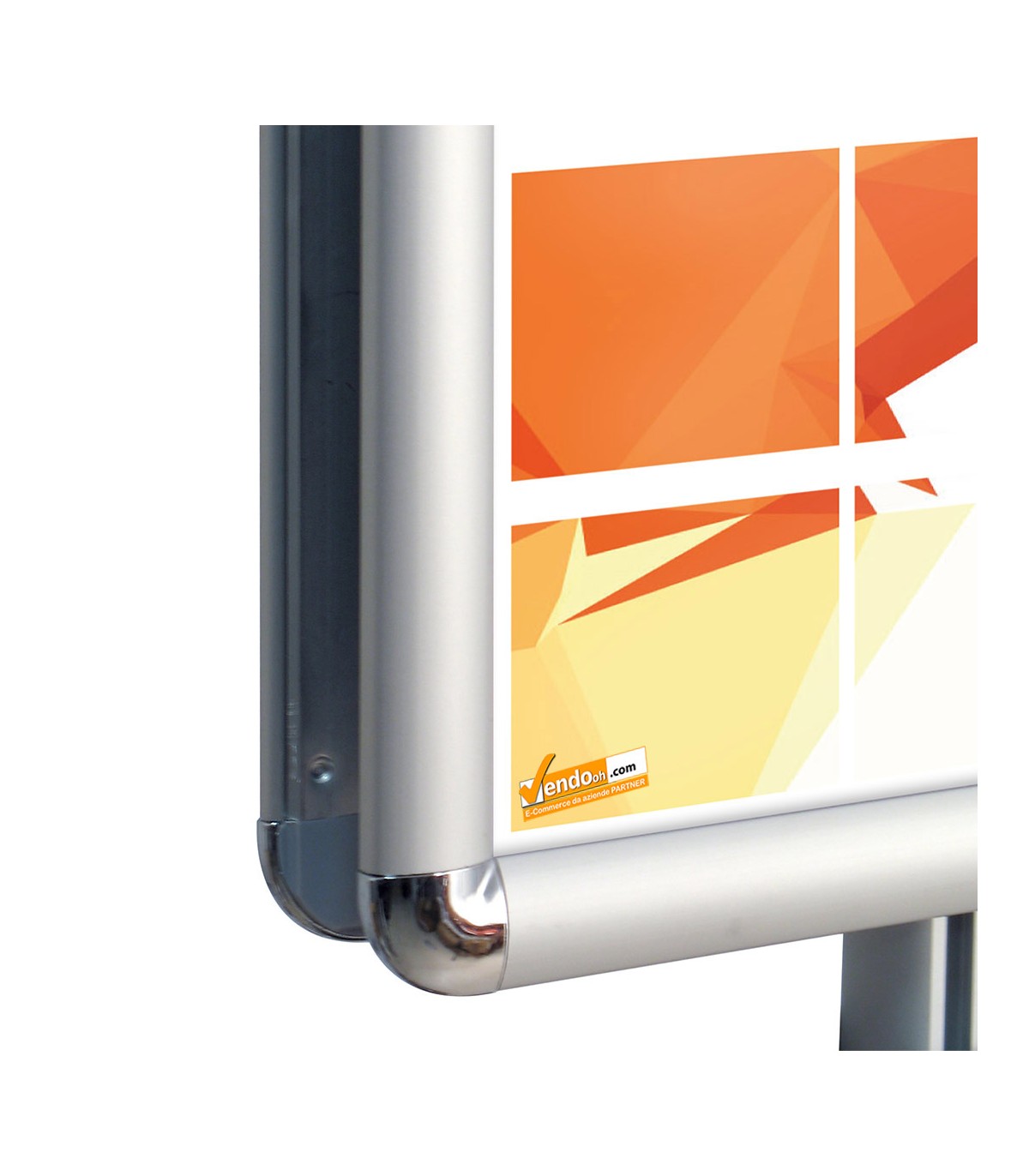 ESPOSITORE AUTOPORTANTE CON BASE QUADRA IN METALLO CON CORNICI BIFACCIALI 50x70