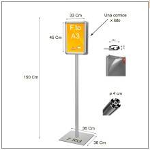 ESPOSITORE AUTOPORTANTE BASE QUADRA IN METALLO CORNICE BIFACCIALE FORMATO A3