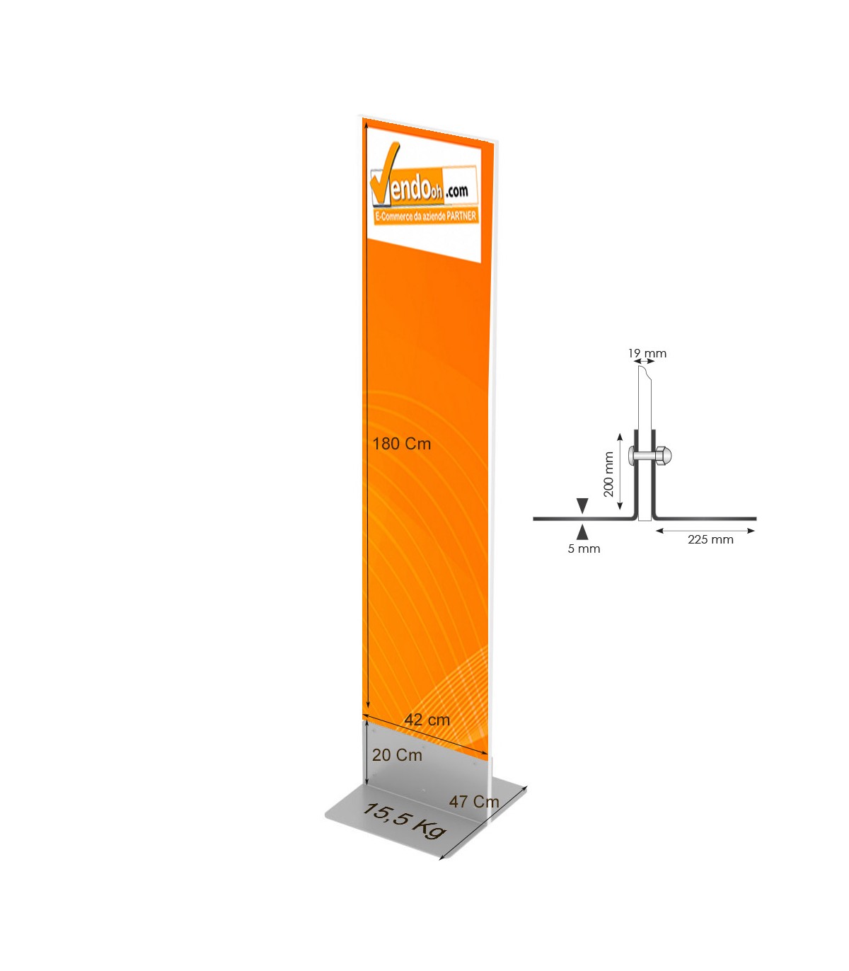 TOTEM DA PAVIMENTO TIS ECO 42X200 BIFACCIALE ESPOSITORE PUBBLICITARIO PANNELLO