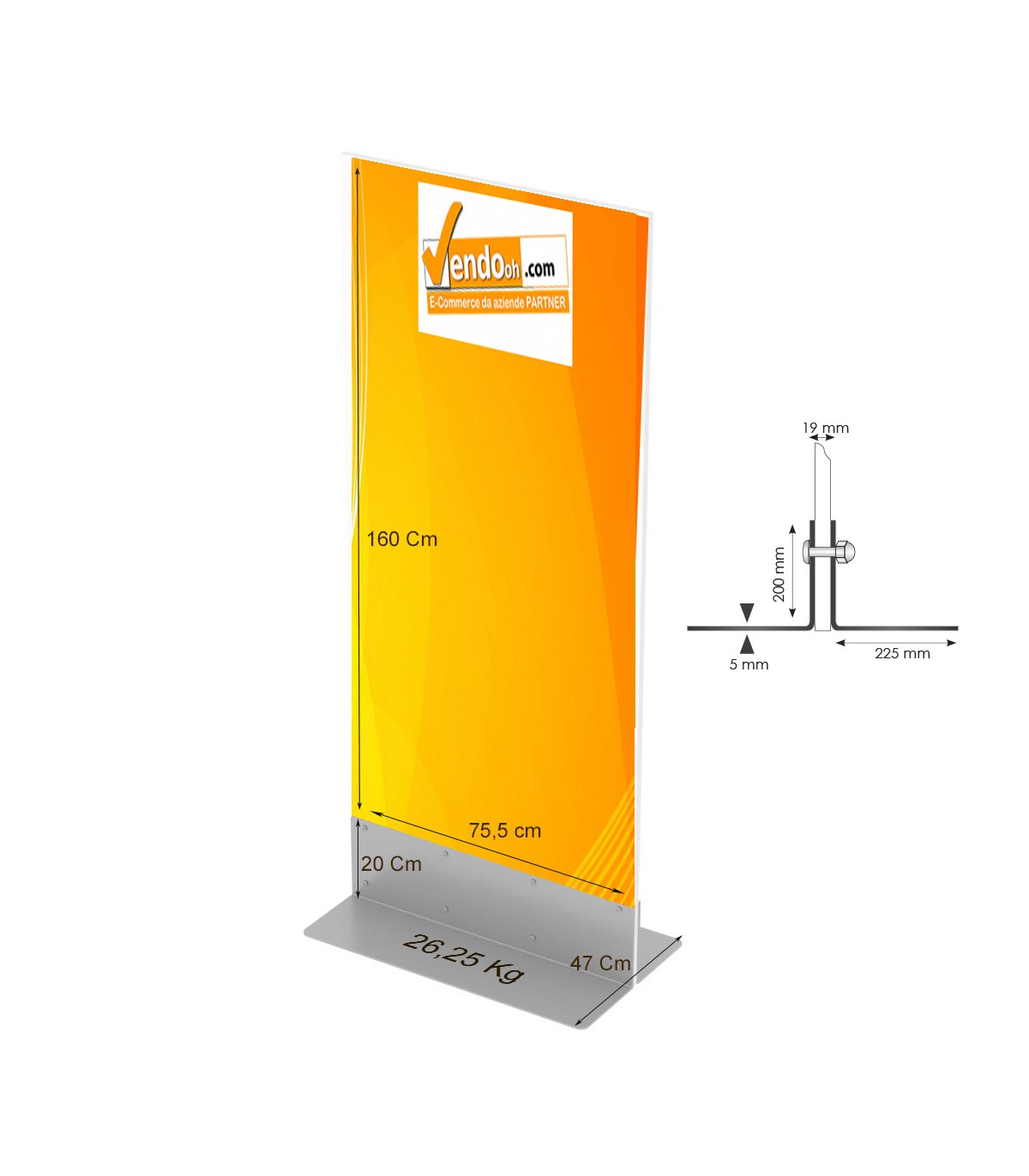 TOTEM DA PAVIMENTO TIS ECO 76x180 BIFACCIALE ESPOSITORE PUBBLICITARIO PANNELLO