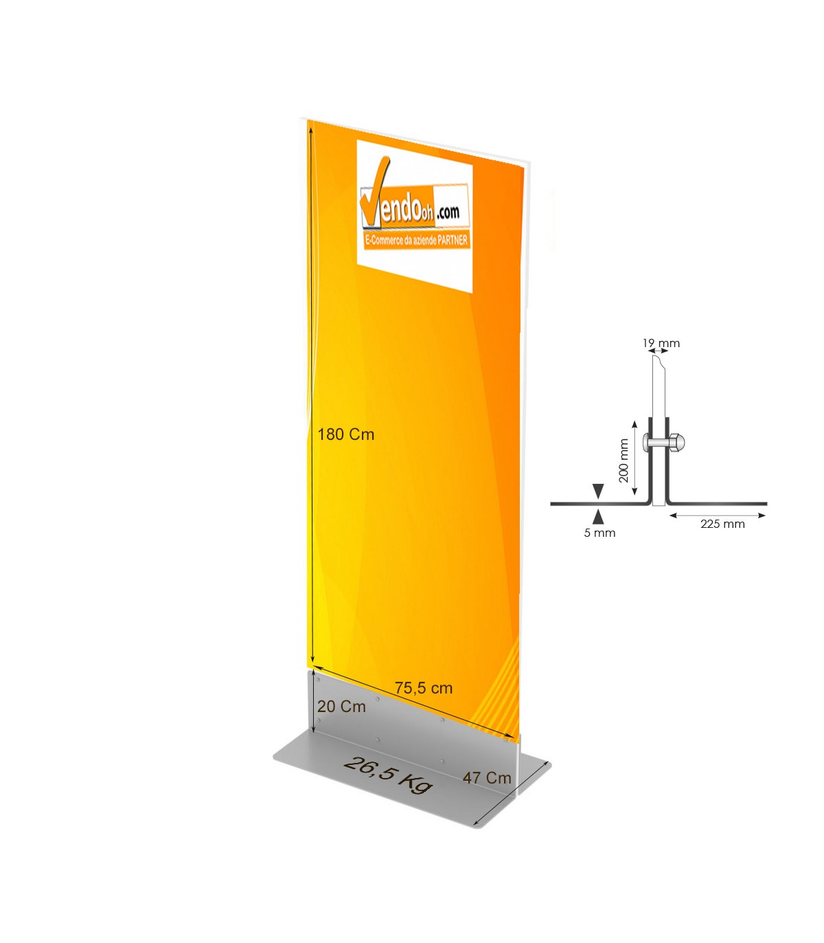 TOTEM DA PAVIMENTO TIS ECO 76x200 BIFACCIALE ESPOSITORE PUBBLICITARIO PANNELLO