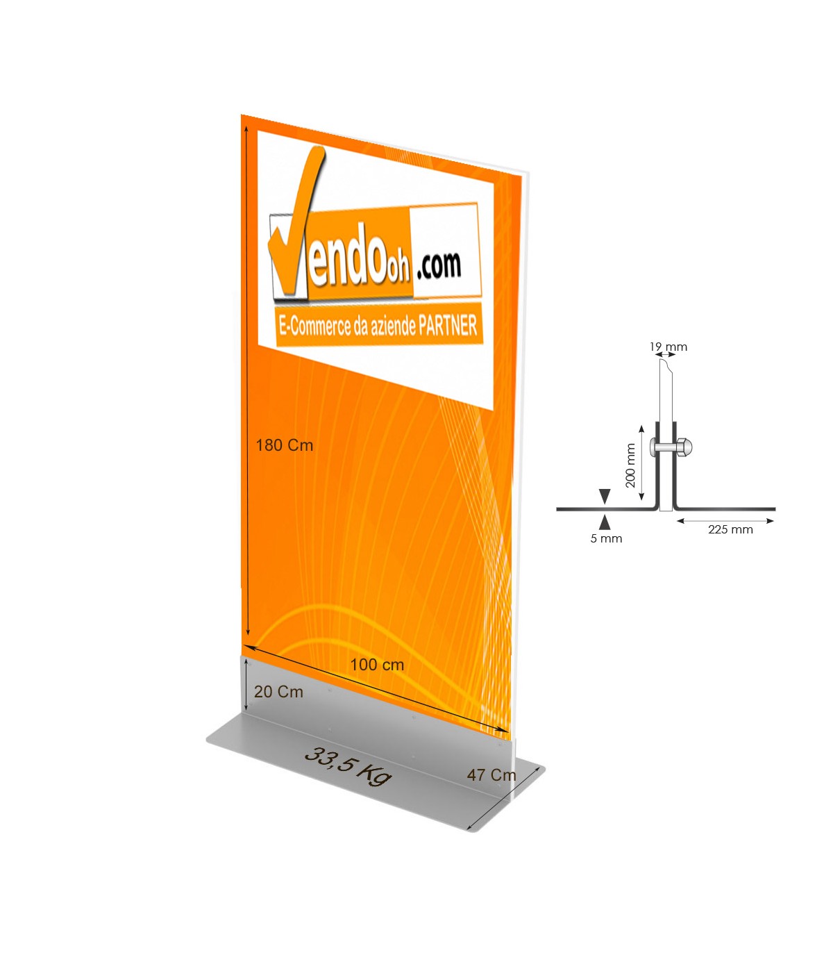 TOTEM DA PAVIMENTO TIS ECO 100x200 BIFACCIALE ESPOSITORE PUBBLICITARIO PANNELLO