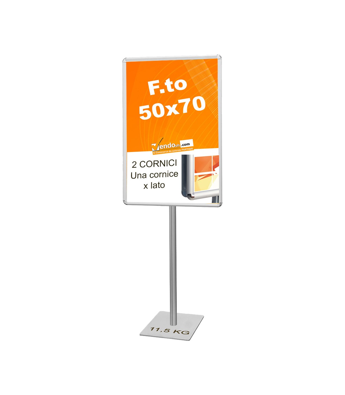 ESPOSITORE AUTOPORTANTE CON BASE QUADRA IN METALLO CON CORNICI BIFACCIALI 50x70