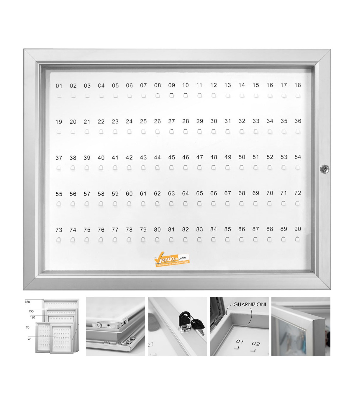BACHECA PORTA CHIAVI CON SERRATURA 90 POSTI ORIZZONTALE OFFICINA ALBERGO MUSEO