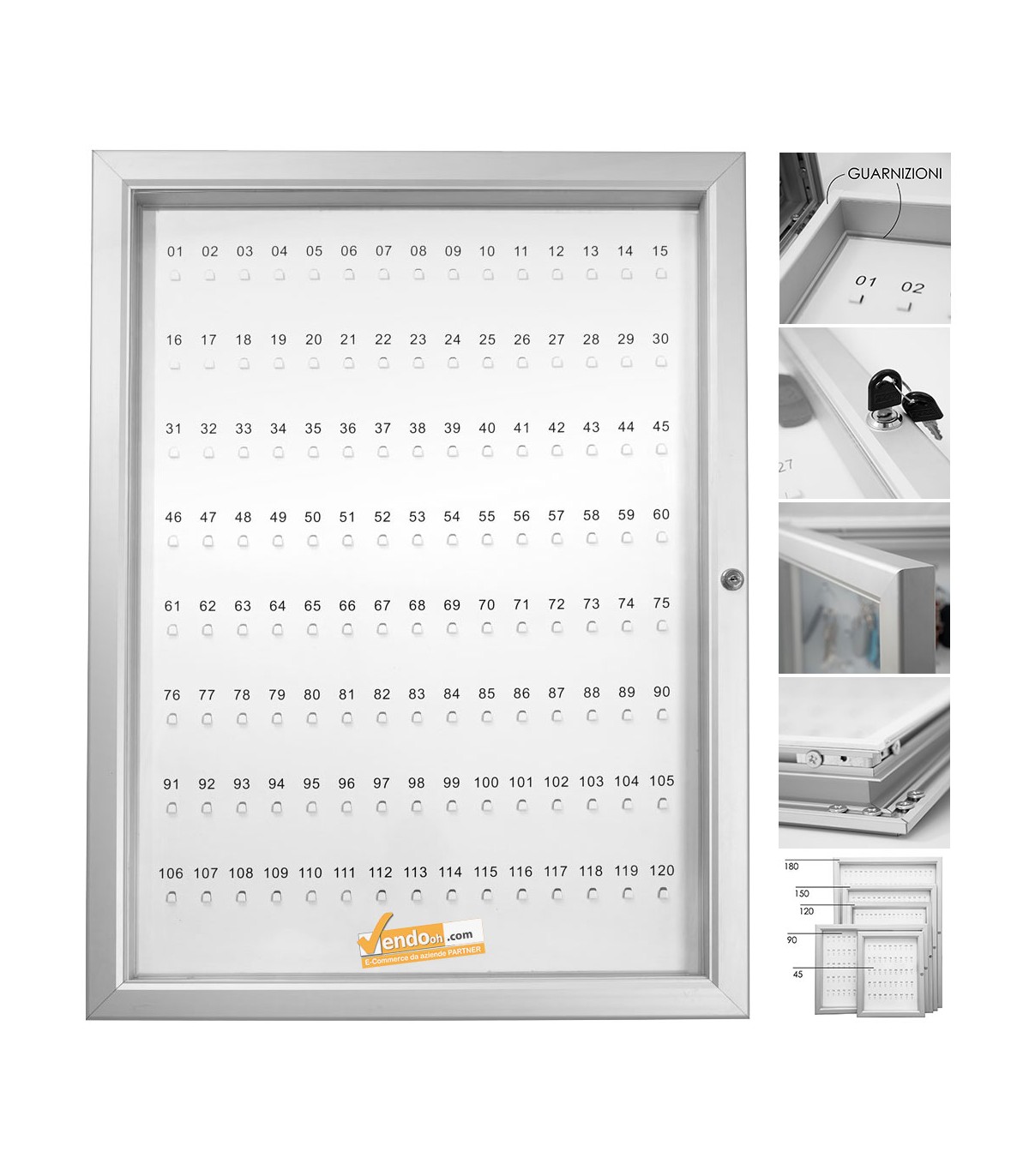 BACHECA PORTA CHIAVI CON SERRATURA 120 POSTI VERTICALE RISTORANTE BAR CHIESA