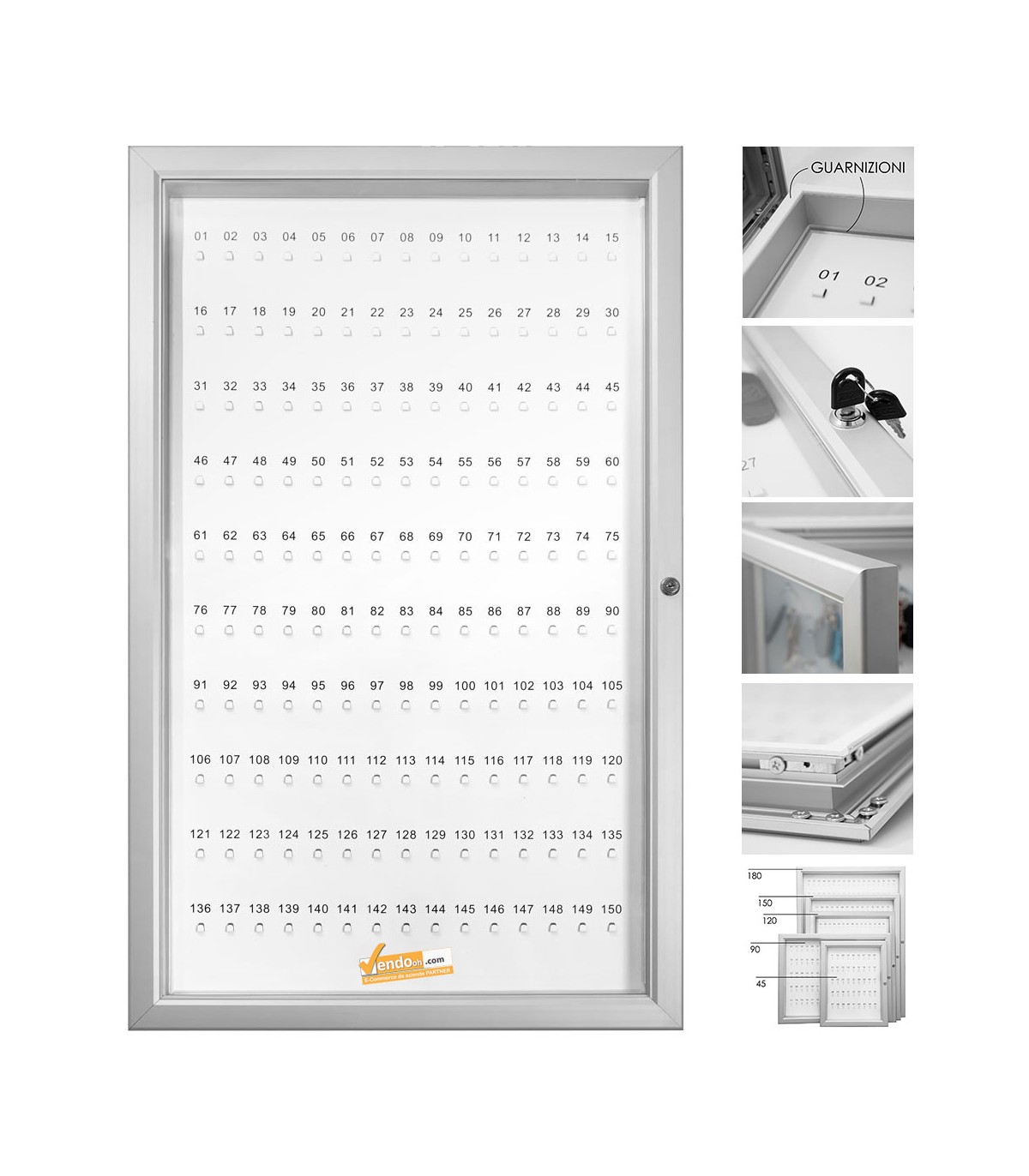 BACHECA PORTA CHIAVI CON SERRATURA 150 POSTI VERTICALE UFFICIO MUSEO LOCALE