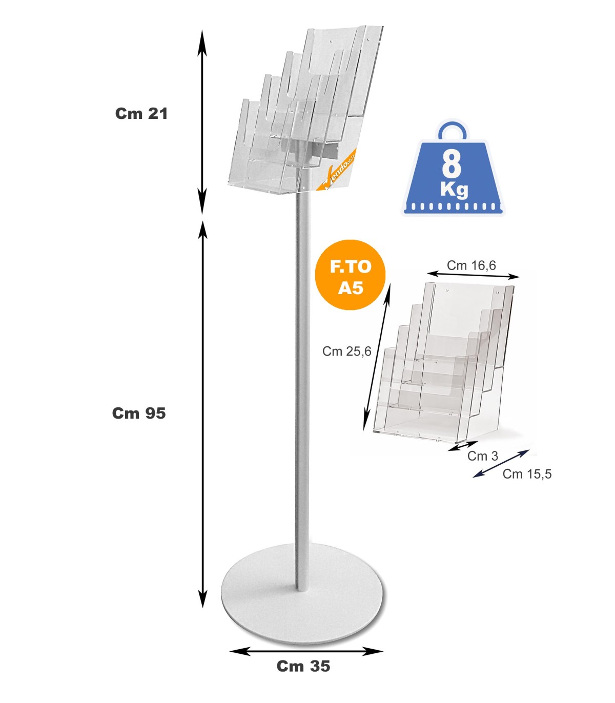ESPOSITORE DEPLIANT RIVISTE A5 DA PAVIMENTO LEGGIO UFFICIO NEGOZIO AGENZIA SLV02
