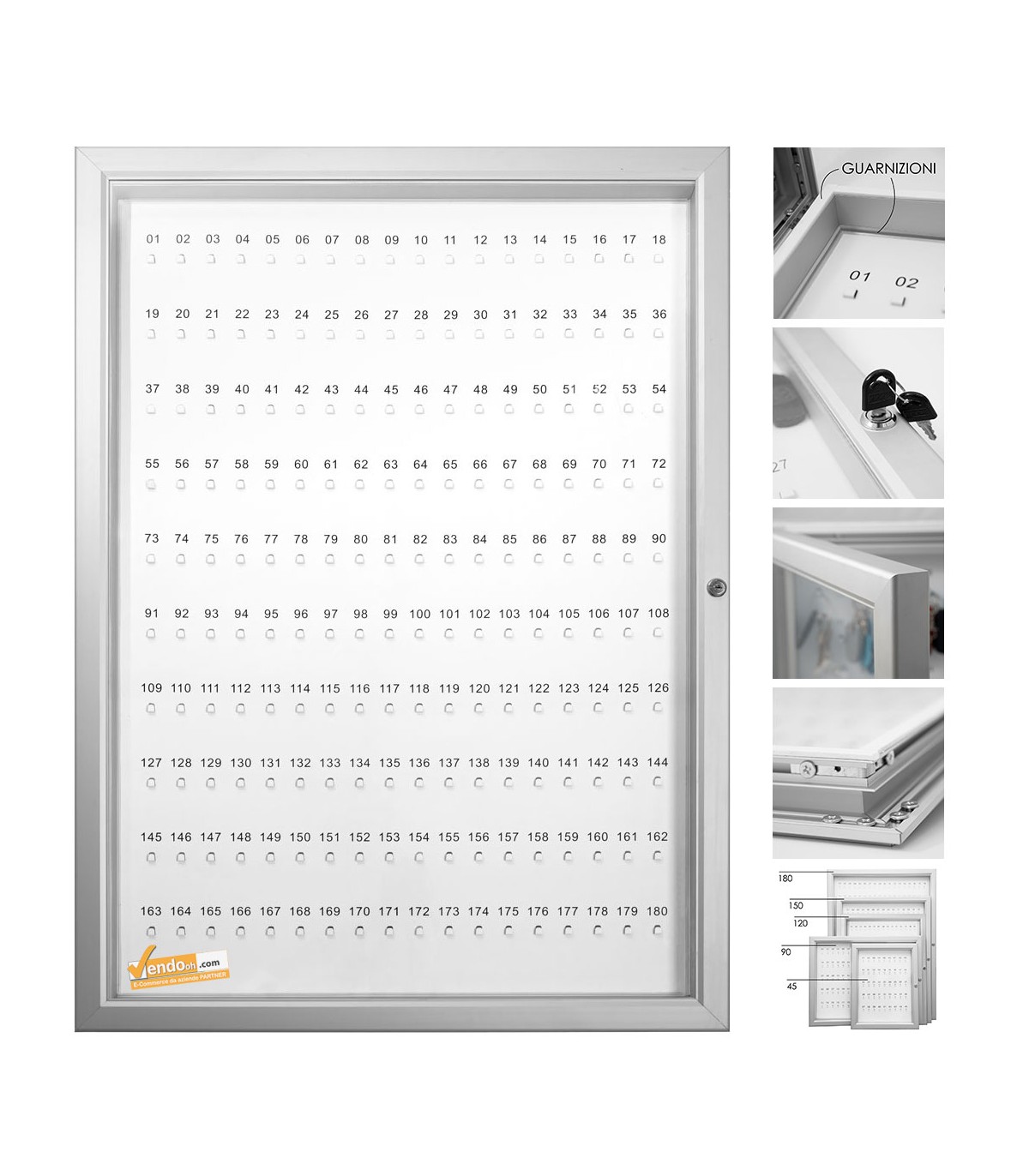 BACHECA PORTA CHIAVI CON SERRATURA 180 POSTI VERTICALE MUSEO NEGOZIO CAMERE