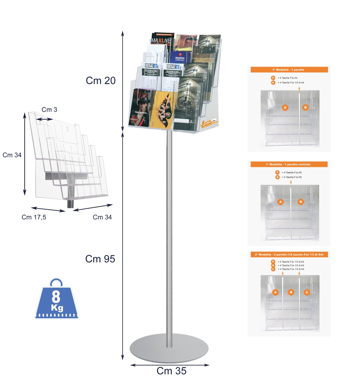 ESPOSITORE DEPLIANT VOLANTINI DA PAVIMENTO LEGGIO UFFICIO NEGOZIO AGENZIA SLV03