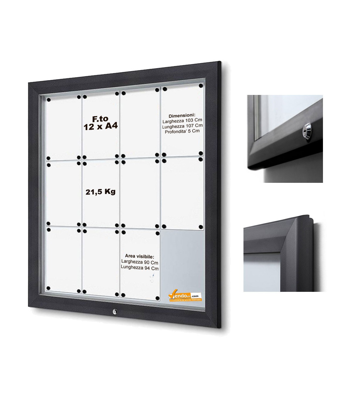 12XA4 BACHECA PER ESTERNI CERTIFICATA RIBALTA VETRO TEMPRATO VARIE MISURE SERRATURA