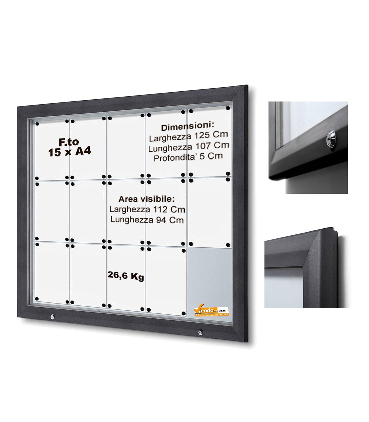 15XA4 BACHECA PER ESTERNI CERTIFICATA RIBALTA VETRO TEMPRATO VARIE MISURE SERRATURA