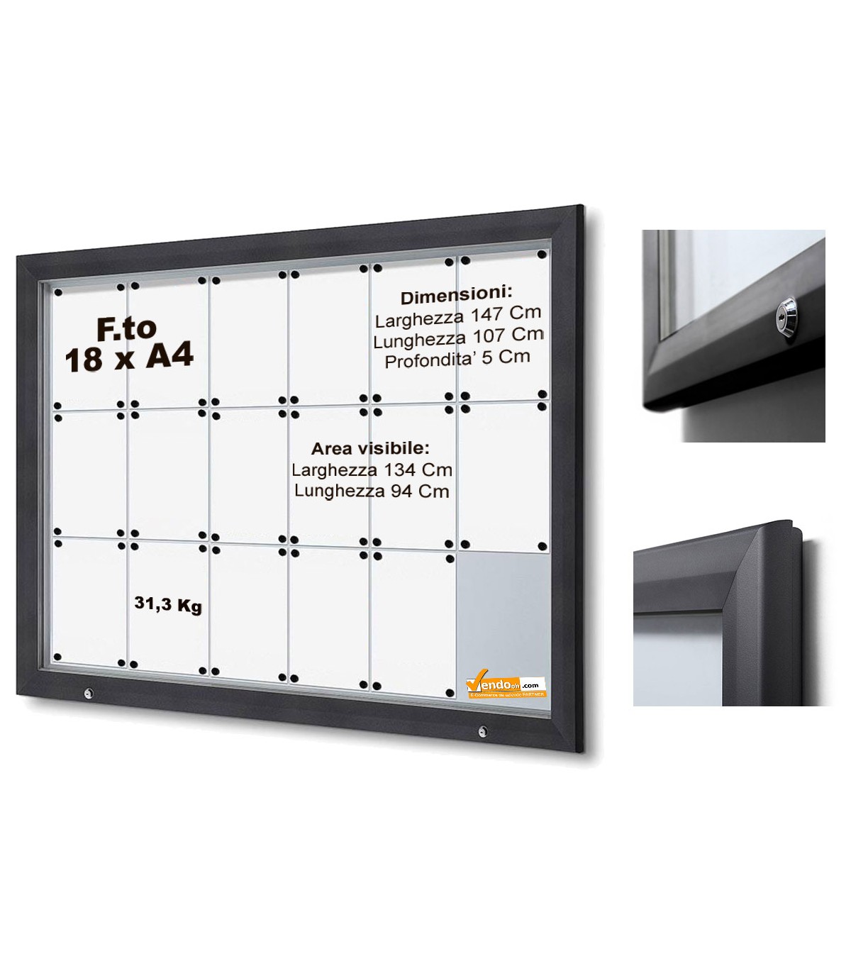 18XA4 BACHECA PER ESTERNI CERTIFICATA RIBALTA VETRO TEMPRATO VARIE MISURE SERRATURA