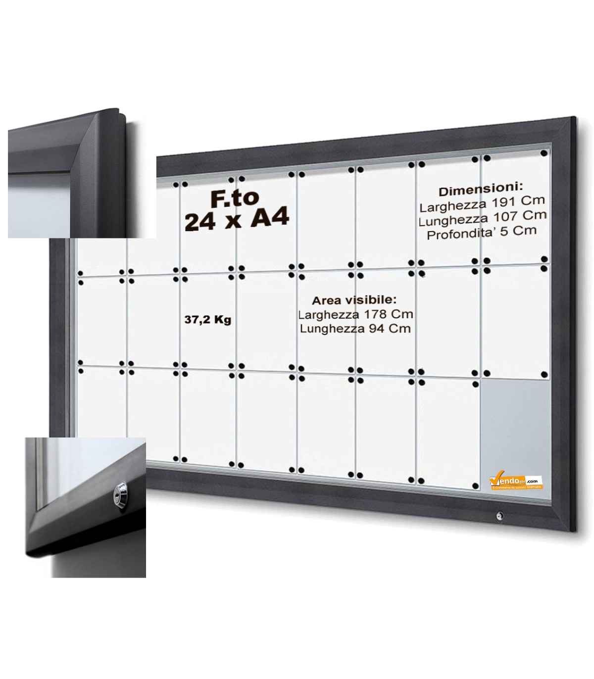BACHECA ESPOSITORE PUBBLICITARIO PER ESTERNI APERTURA A RIBALTA VETRO TEMPRATO