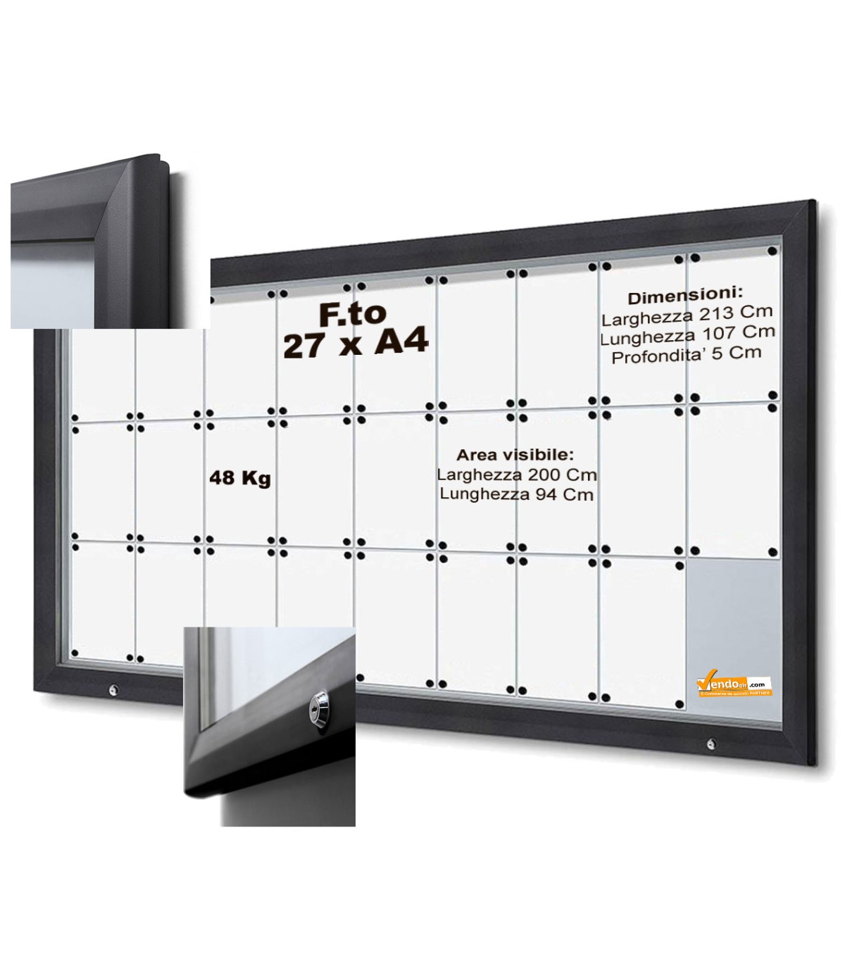 27XA4 BACHECA PER ESTERNI CERTIFICATA RIBALTA VETRO TEMPRATO VARIE MISURE SERRATURA