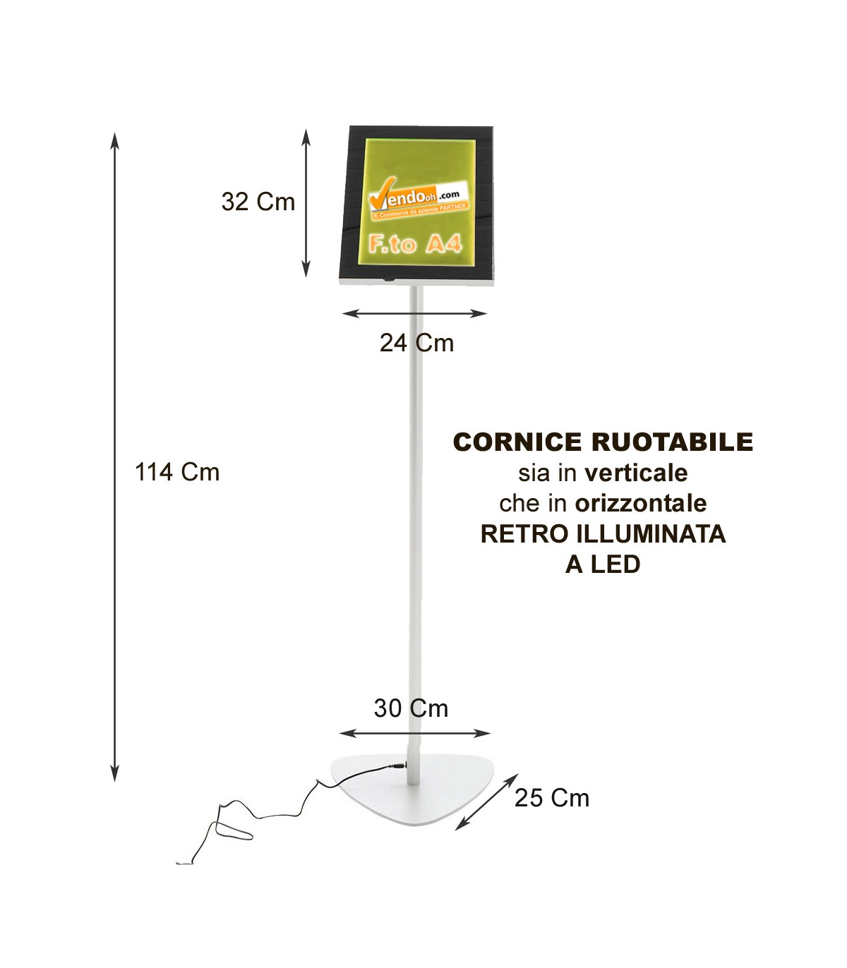 MISURE ESPOSITORE A LEGGIO RETROILLUMINATO A LED A4 VERTICALE ORIZZONTALE MENU CARTA