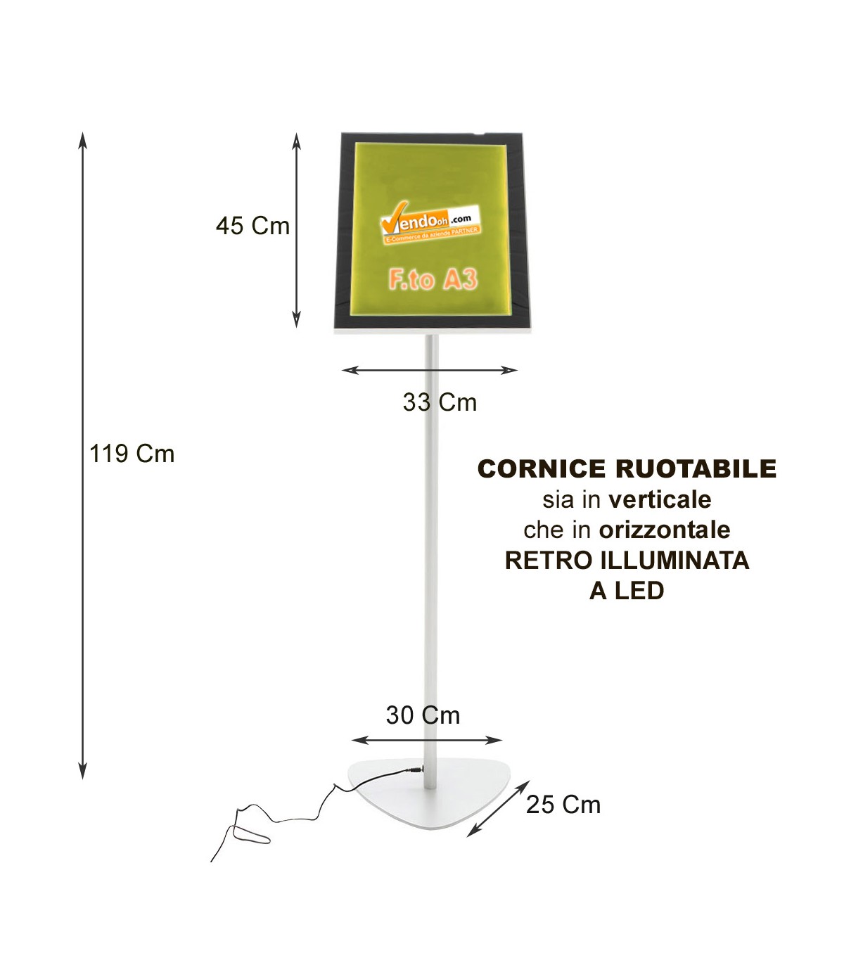 MISURE ESPOSITORE A LEGGIO RETROILLUMINATO A LED A3 VERTICALE ORIZZONTALE MENU CARTA