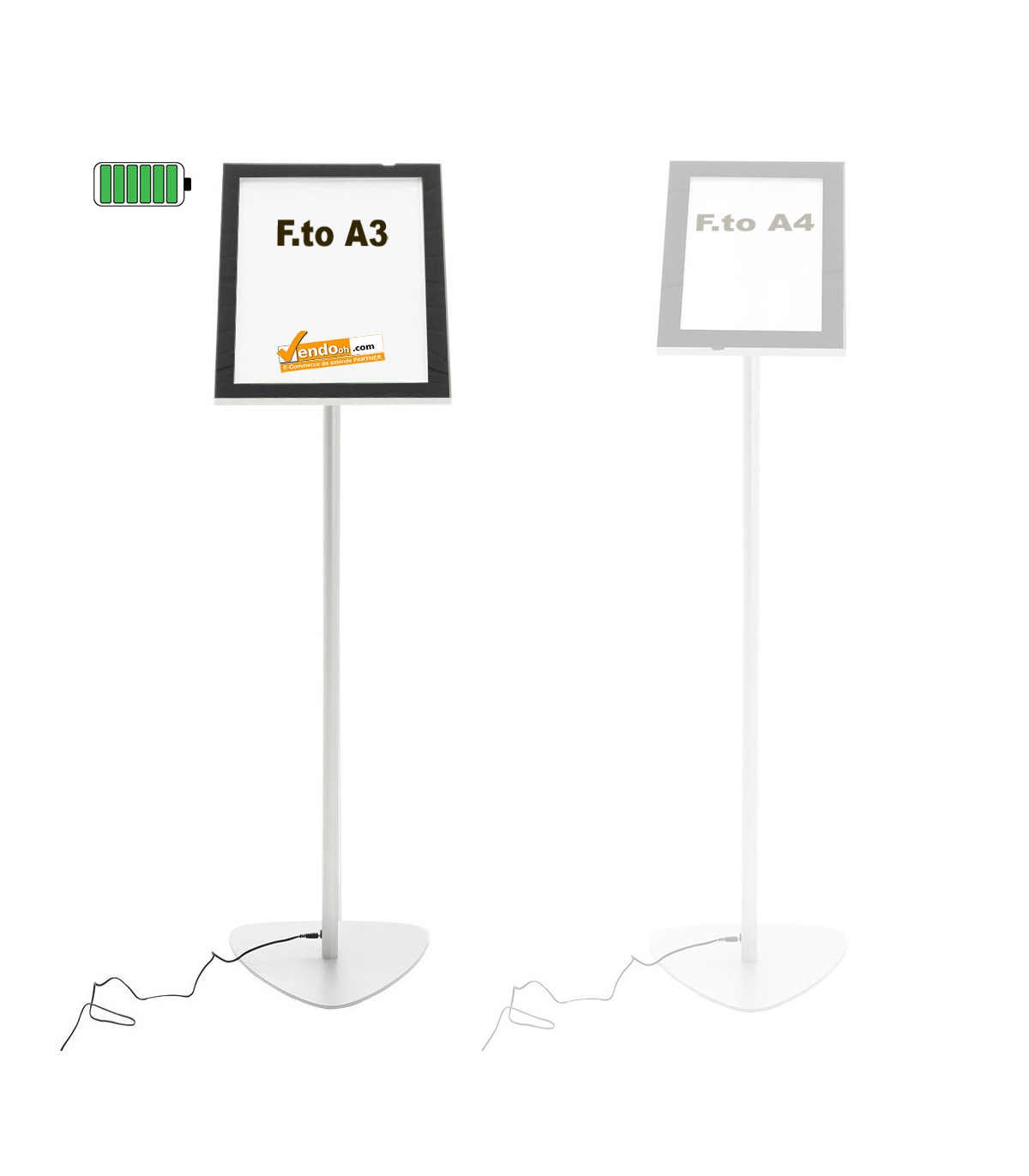 CONFRONTO ESPOSITORE A LEGGIO RETROILLUMINATO A LED A BATTERIA A3 VERTICALE ORIZZONTALE