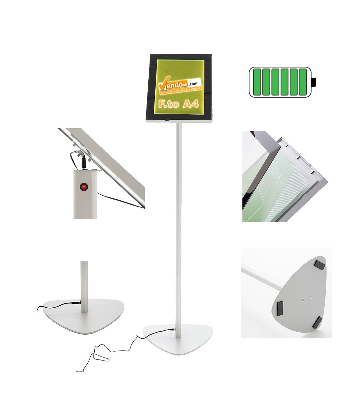 ESPOSITORE A LEGGIO RETROILLUMINATO A LED A BATTERIA A4 VERTICALE ORIZZONTALE