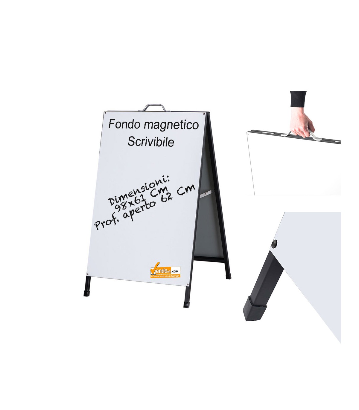 CAVALLETTO PUBBLICITARIO BIFACCIALE PANNELLI BIANCHI MAGNETICI SCRIVIBILI 60X90