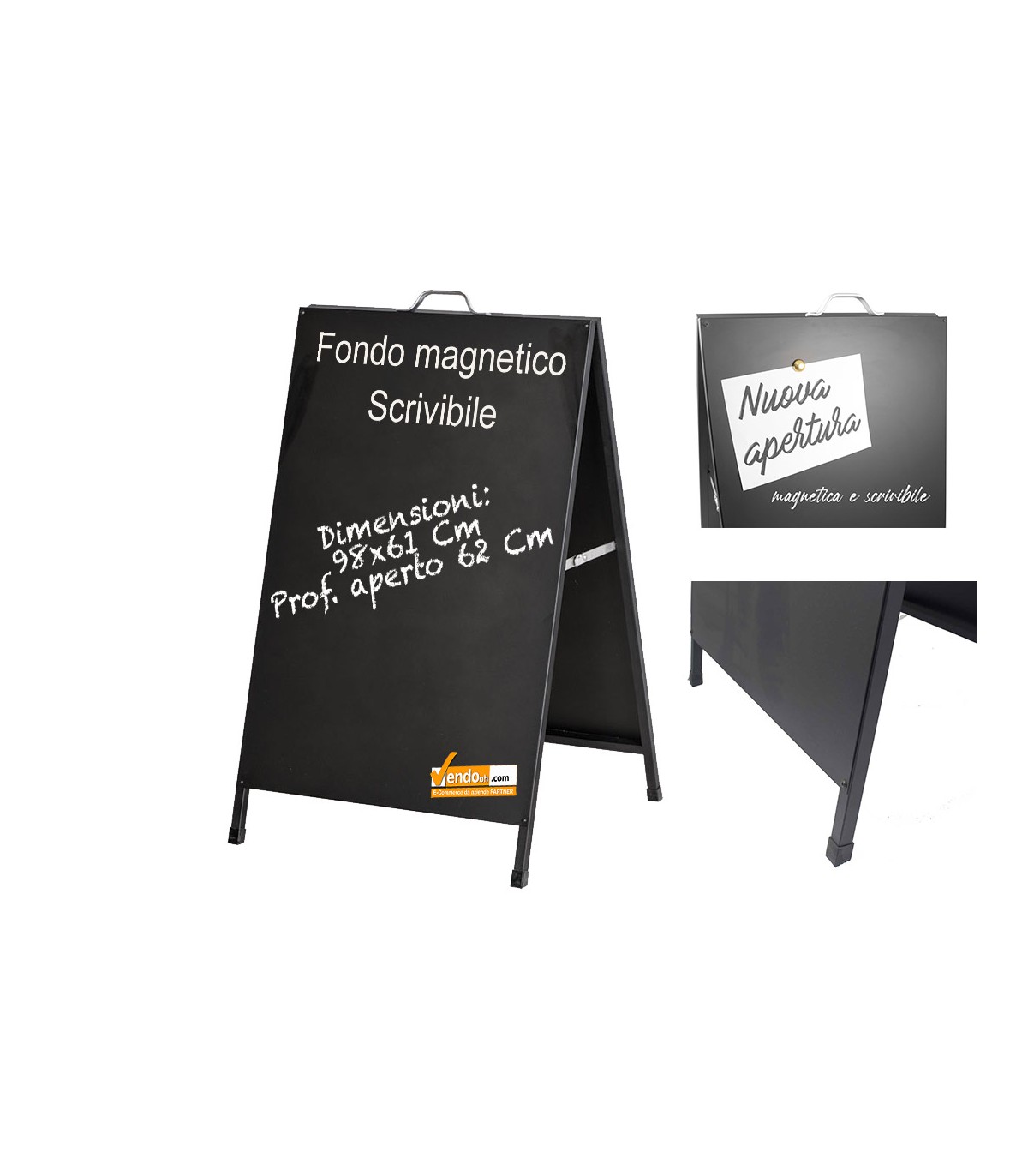 CAVALLETTO PUBBLICITARIO BIFACCIALE PANNELLI NERI MAGNETICI SCRIVIBILI 60X90