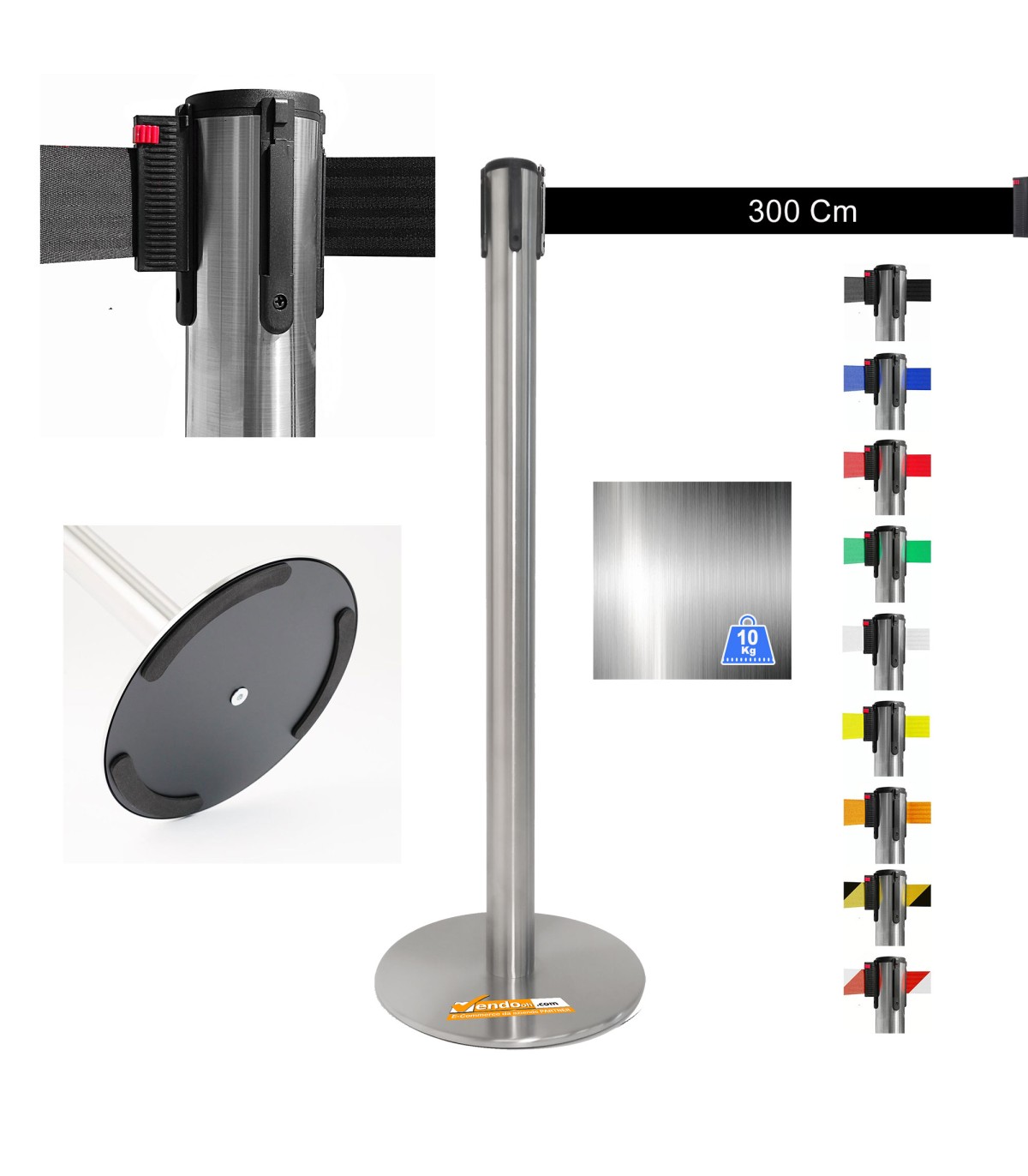 COLONNINA ACCIAIO A NASTRO NERO TENDINASTRO FETTUCCIA TENDILINEA BASE ANTI INCIAMPO
