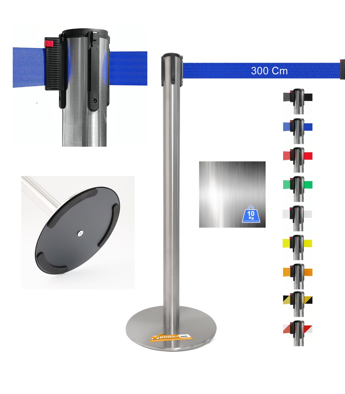 COLONNINA ACCIAIO A NASTRO BLU TENDINASTRO FETTUCCIA TENDILINEA BASE ANTI INCIAMPO