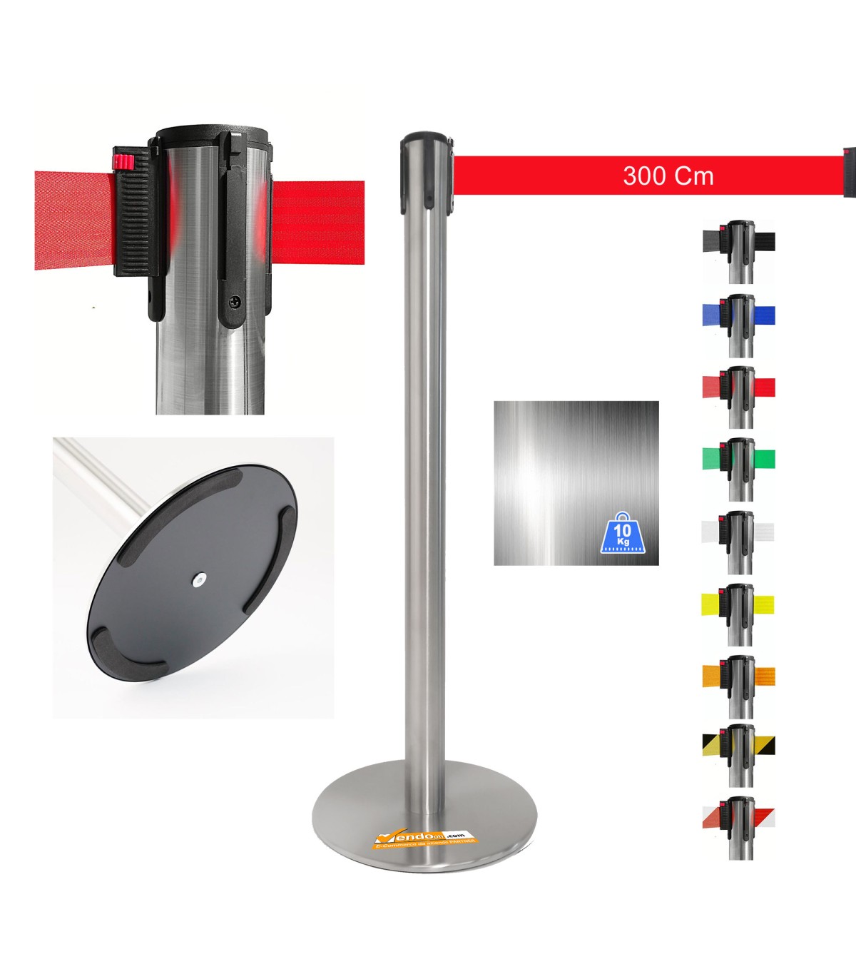 COLONNINA ACCIAIO A NASTRO ROSSO TENDINASTRO FETTUCCIA TENDILINEA BASE ANTI INCIAMPO