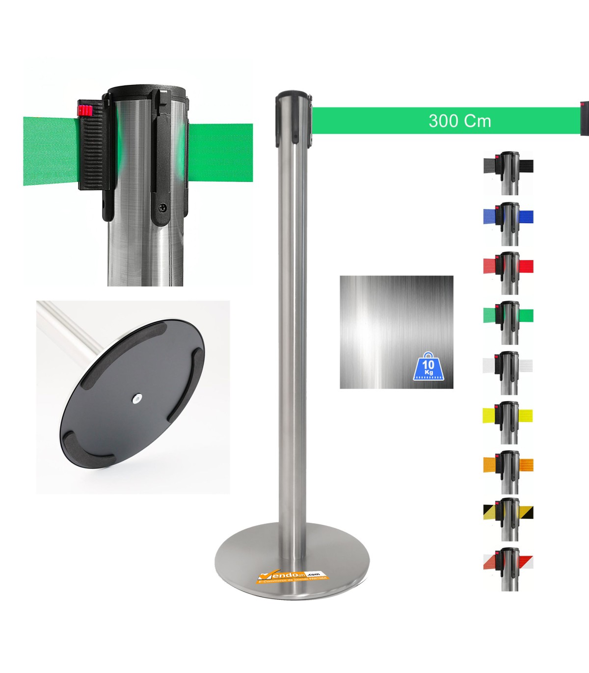 COLONNINA ACCIAIO A NASTRO VERDE TENDINASTRO FETTUCCIA TENDILINEA BASE ANTI INCIAMPO