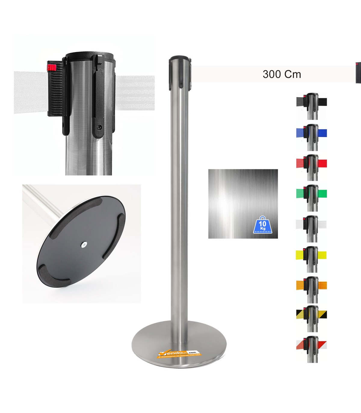COLONNINA ACCIAIO A NASTRO TENDINASTRO FETTUCCIA TENDILINEA BASE ANTI INCIAMPO