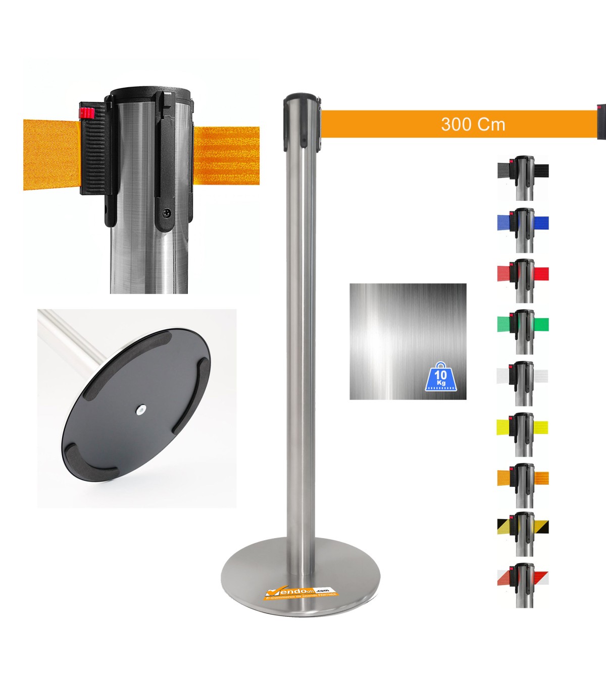 COLONNINA ACCIAIO A NASTRO ARANCIONE TENDINASTRO FETTUCCIA TENDILINEA BASE ANTI INCIAMPO