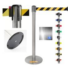 COLONNINA ACCIAIO A NASTRO GIALLO E NERO A BANDE TENDINASTRO FETTUCCIA TENDILINEA BASE ANTI INCIAMPO