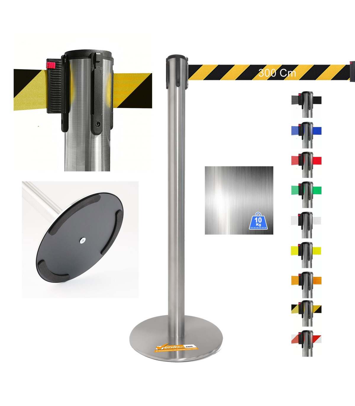 COLONNINA ACCIAIO A NASTRO GIALLO E NERO A BANDE TENDINASTRO FETTUCCIA TENDILINEA BASE ANTI INCIAMPO