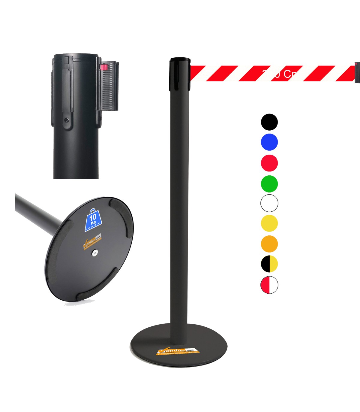 COLONNINA NERA NASTRO A BANDE BIANCO E ROSSE TENDINASTRO FETTUCCIA TENDILINEA BASE PIATTA