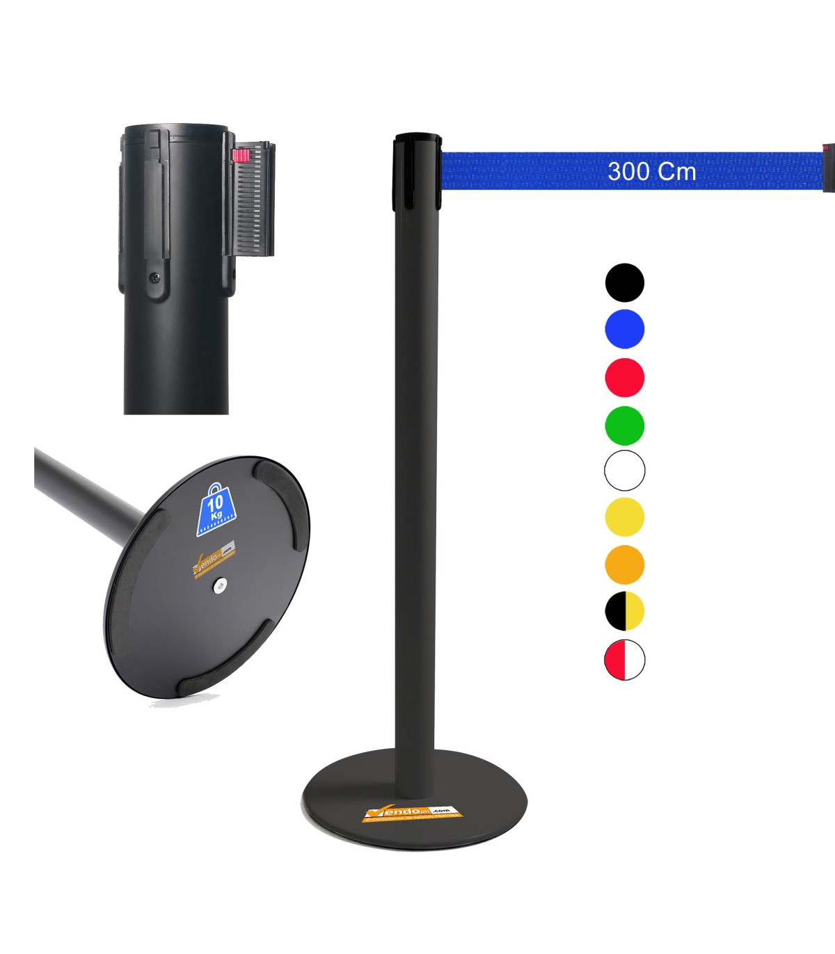 COLONNINA NERA NASTRO MULTI COLORE TENDINASTRO FFETTUCCIA TENDILINEA BASE PIATTA