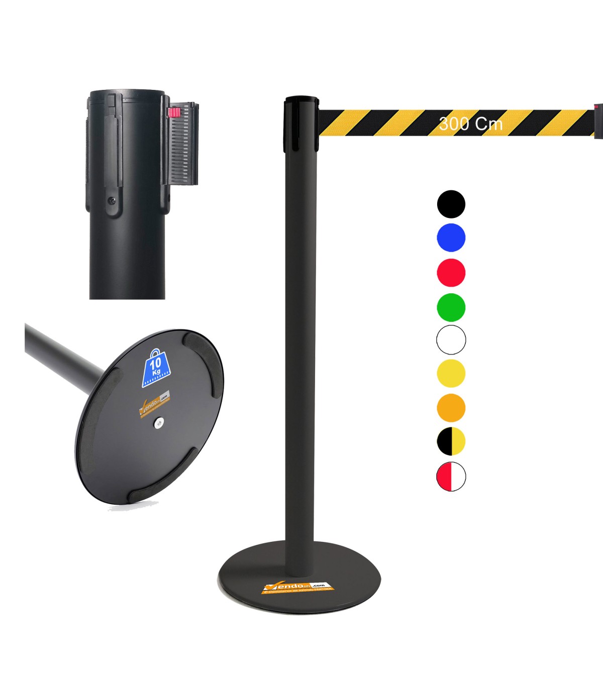 COLONNINA NERA NASTRO A BANDE GIALLO E NERE TENDINASTRO FETTUCCIA TENDILINEA BASE PIATTA