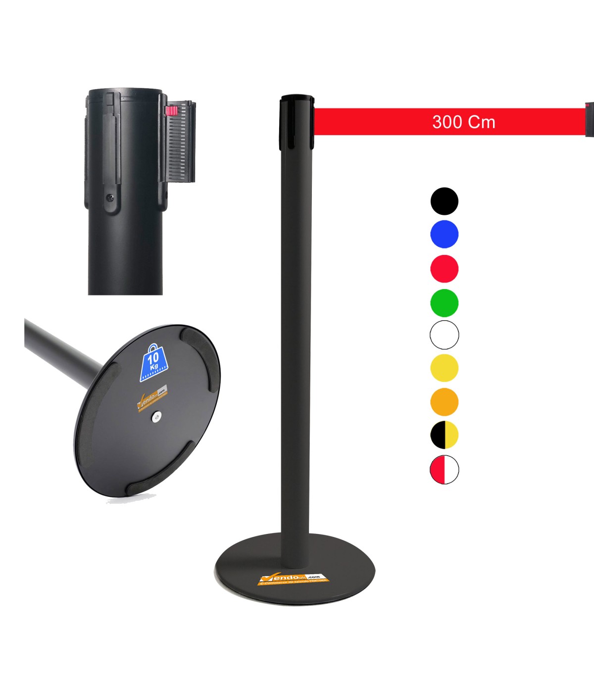 COLONNINA NERA NASTRO ROSSO TENDINASTRO FETTUCCIA TENDILINEA BASE PIATTA