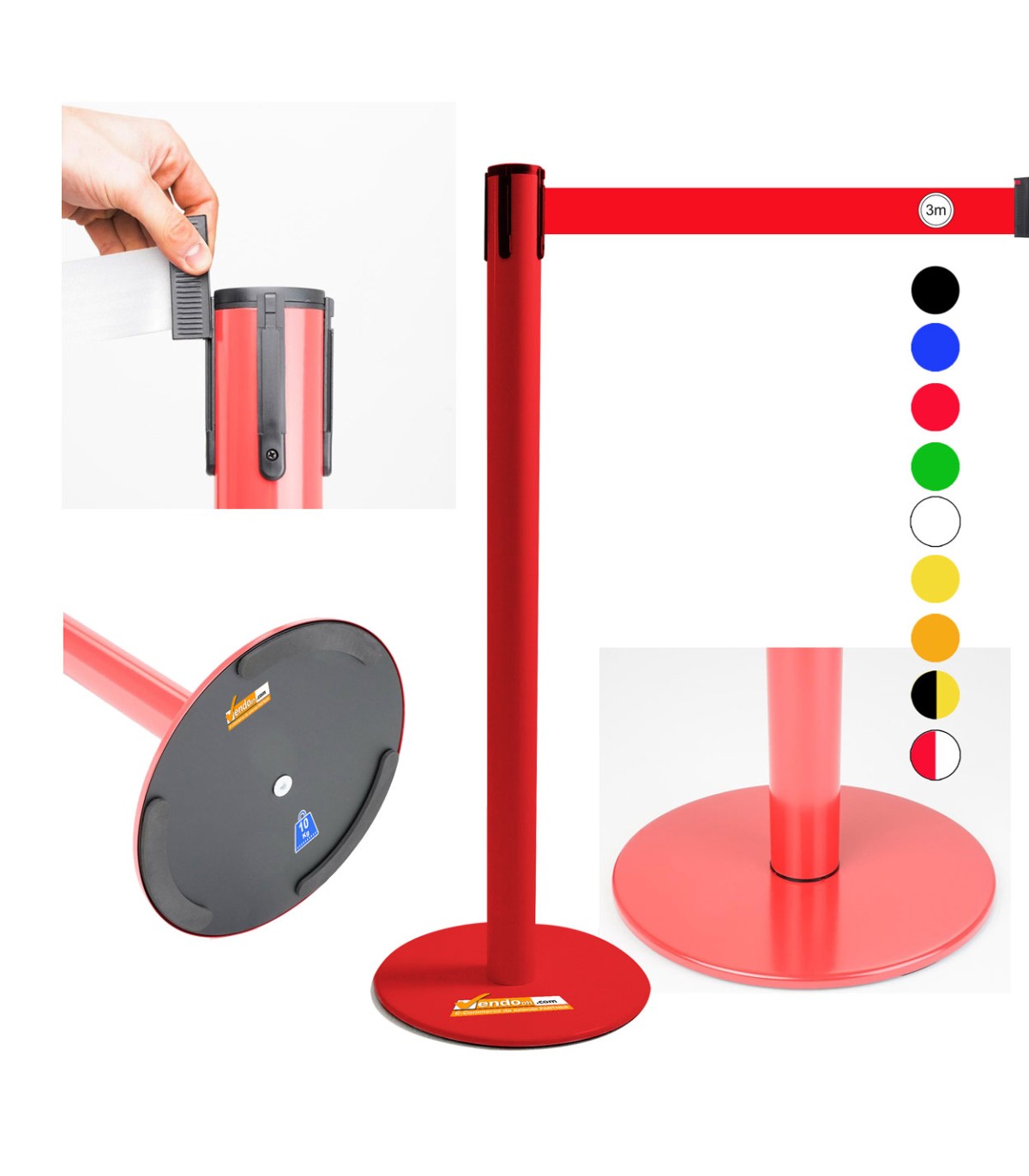 COLONNINA ROSSA A NASTRO MULTICOLORE SEGNA PERCORSO BASE PIATTA ANTI INCIAMPO