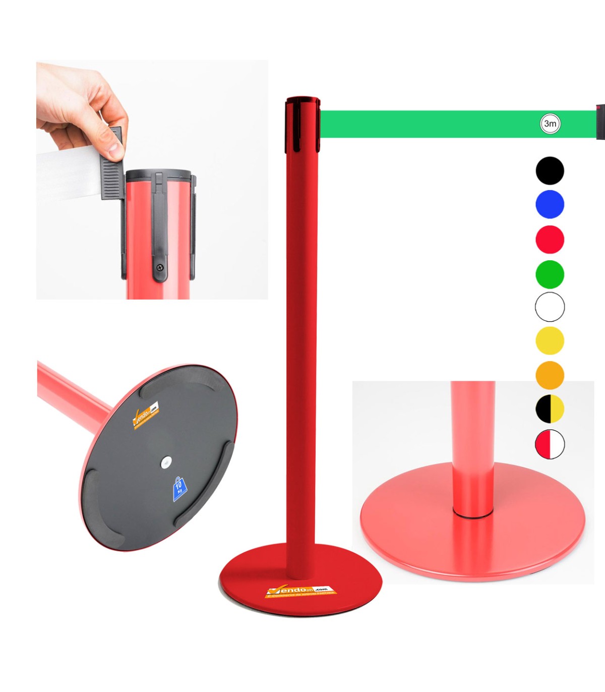 COLONNINA ROSSA A NASTRO MULTICOLORE SEGNA PERCORSO BASE PIATTA ANTI INCIAMPO