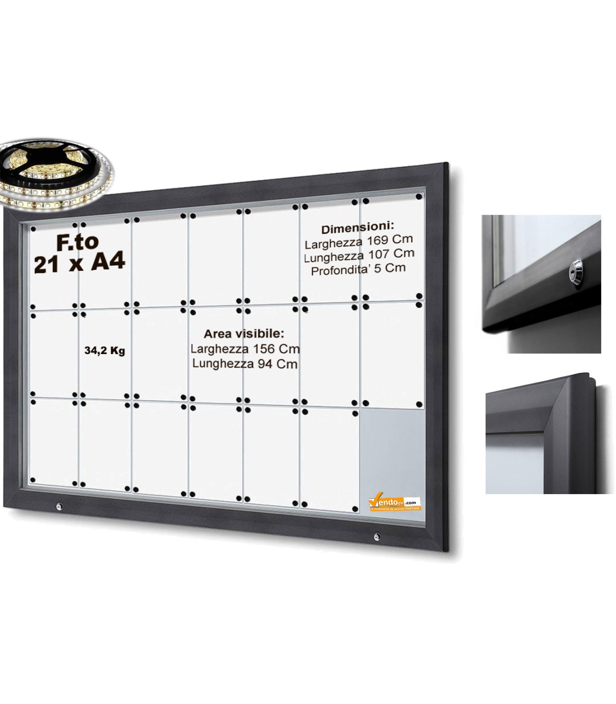 BACHECA ESPOSITORE PUBBLICITARIO PER ESTERNI APERTURA A RIBALTA VETRO TEMPRATO