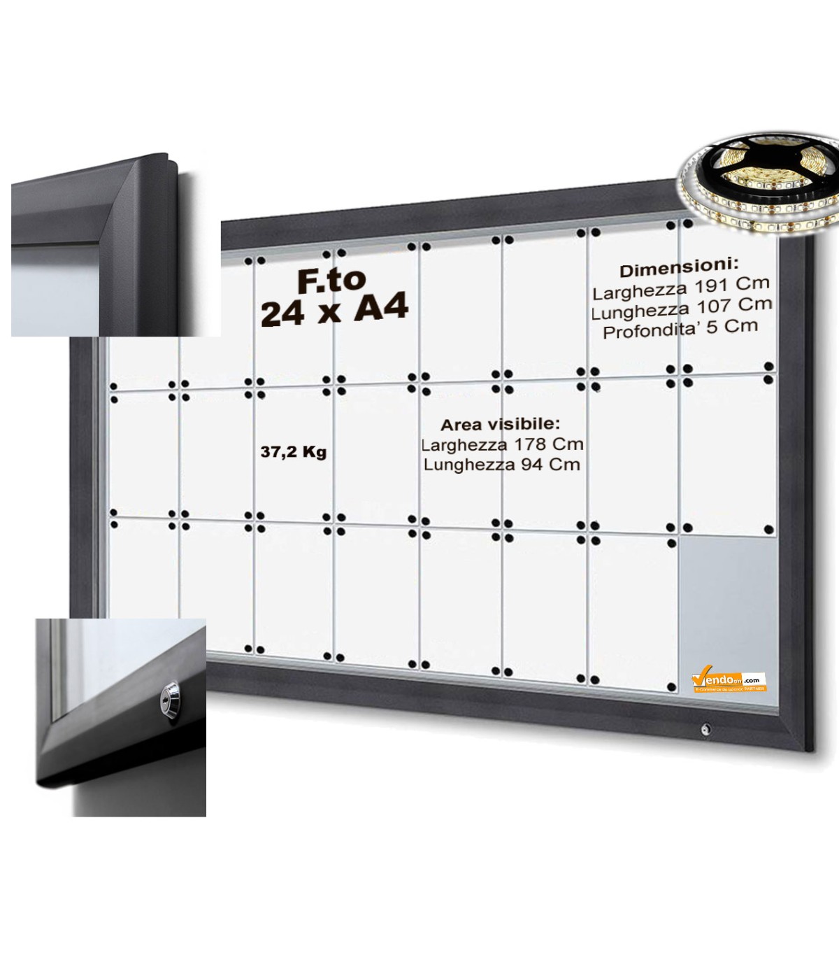 BACHECA PER ESTERNI ILLUMINATA A LED CERTIFICATA VETRO TEMPRATO VARIE MISURE