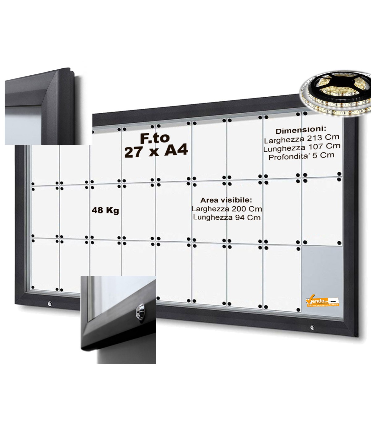 BACHECA PER ESTERNI ILLUMINATA A LED CERTIFICATA VETRO TEMPRATO VARIE MISURE