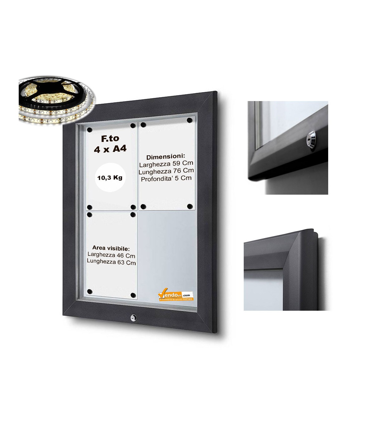 4XA4 BACHECA PER ESTERNI ILLUMINATA A LED CERTIFICATA VETRO TEMPRATO VARIE MISURE