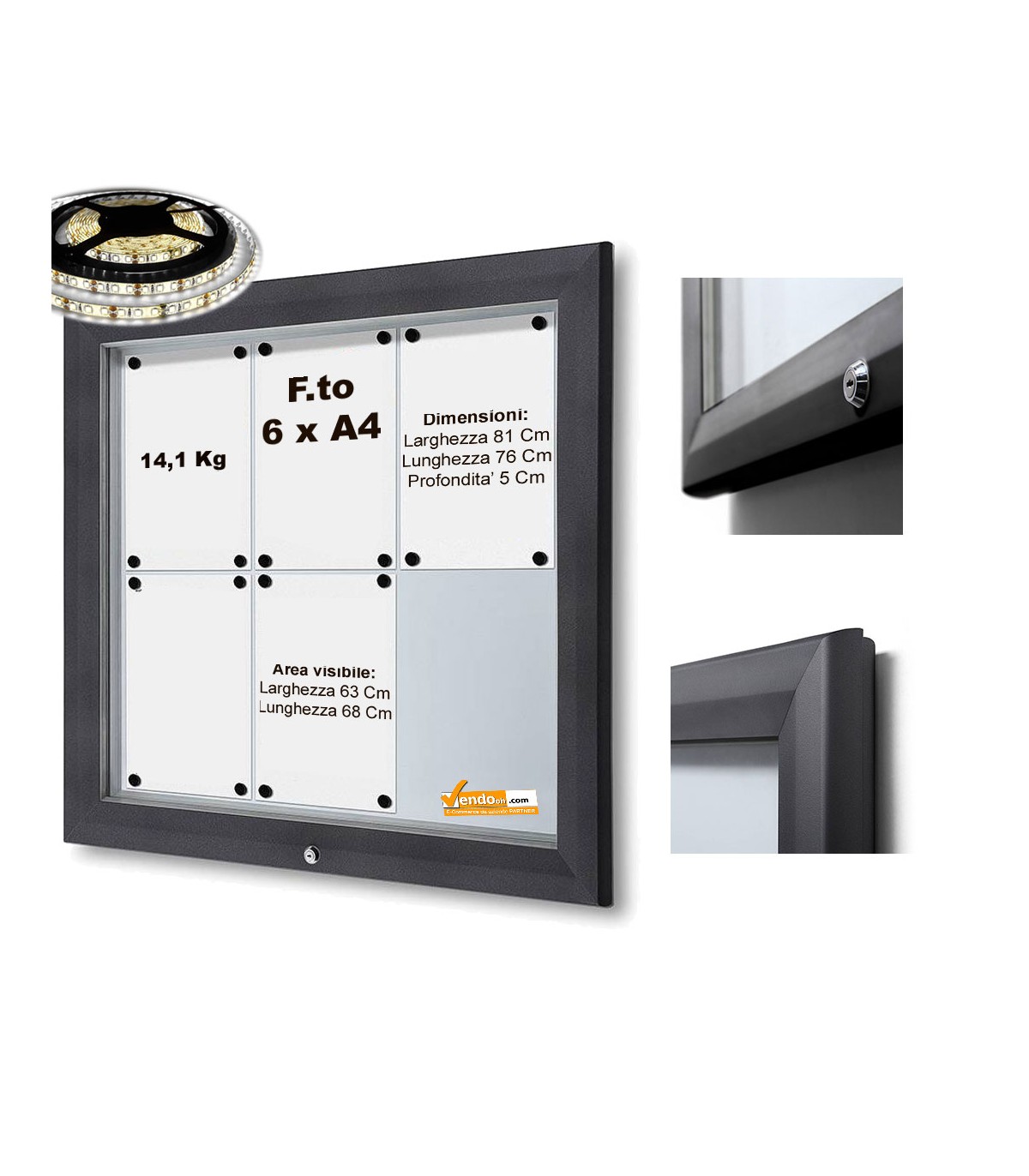 BACHECA PER ESTERNI ILLUMINATA A LED CERTIFICATA VETRO TEMPRATO VARIE MISURE