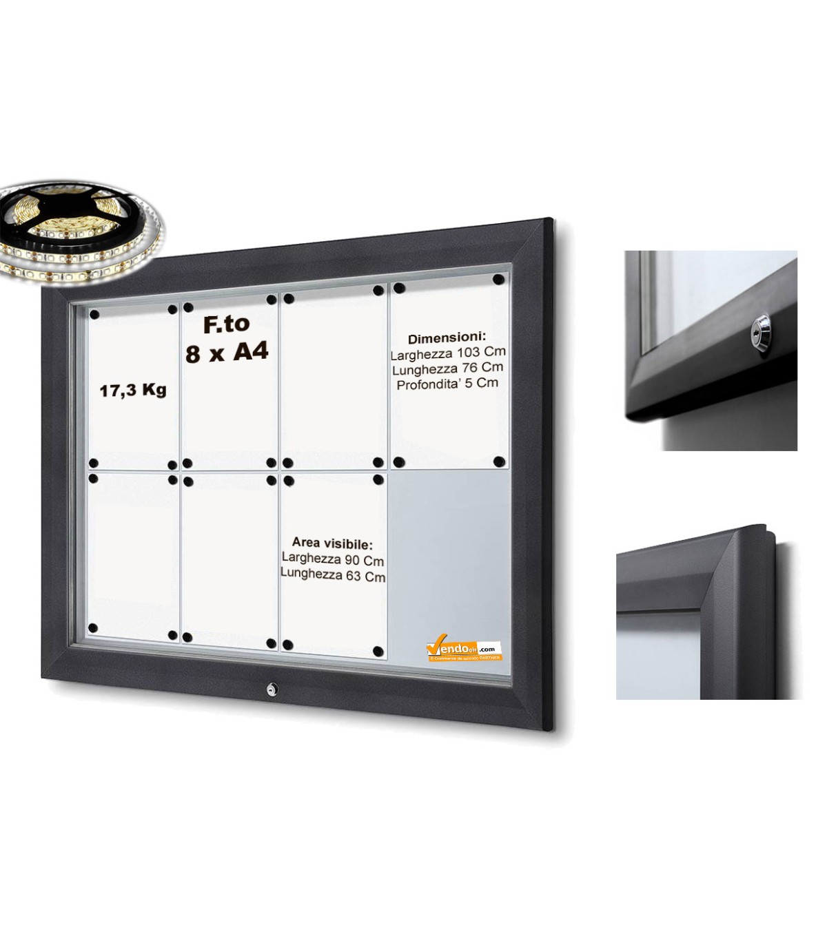 BACHECA PER ESTERNI ILLUMINATA A LED CERTIFICATA VETRO TEMPRATO VARIE MISURE