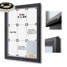 BACHECA ESPOSITORE PUBBLICITARIO PER ESTERNI APERTURA A RIBALTA VETRO TEMPRATO