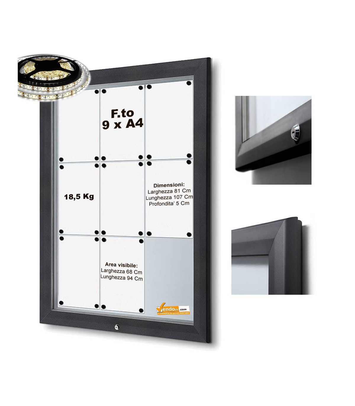 BACHECA PER ESTERNI ILLUMINATA A LED CERTIFICATA VETRO TEMPRATO VARIE MISURE