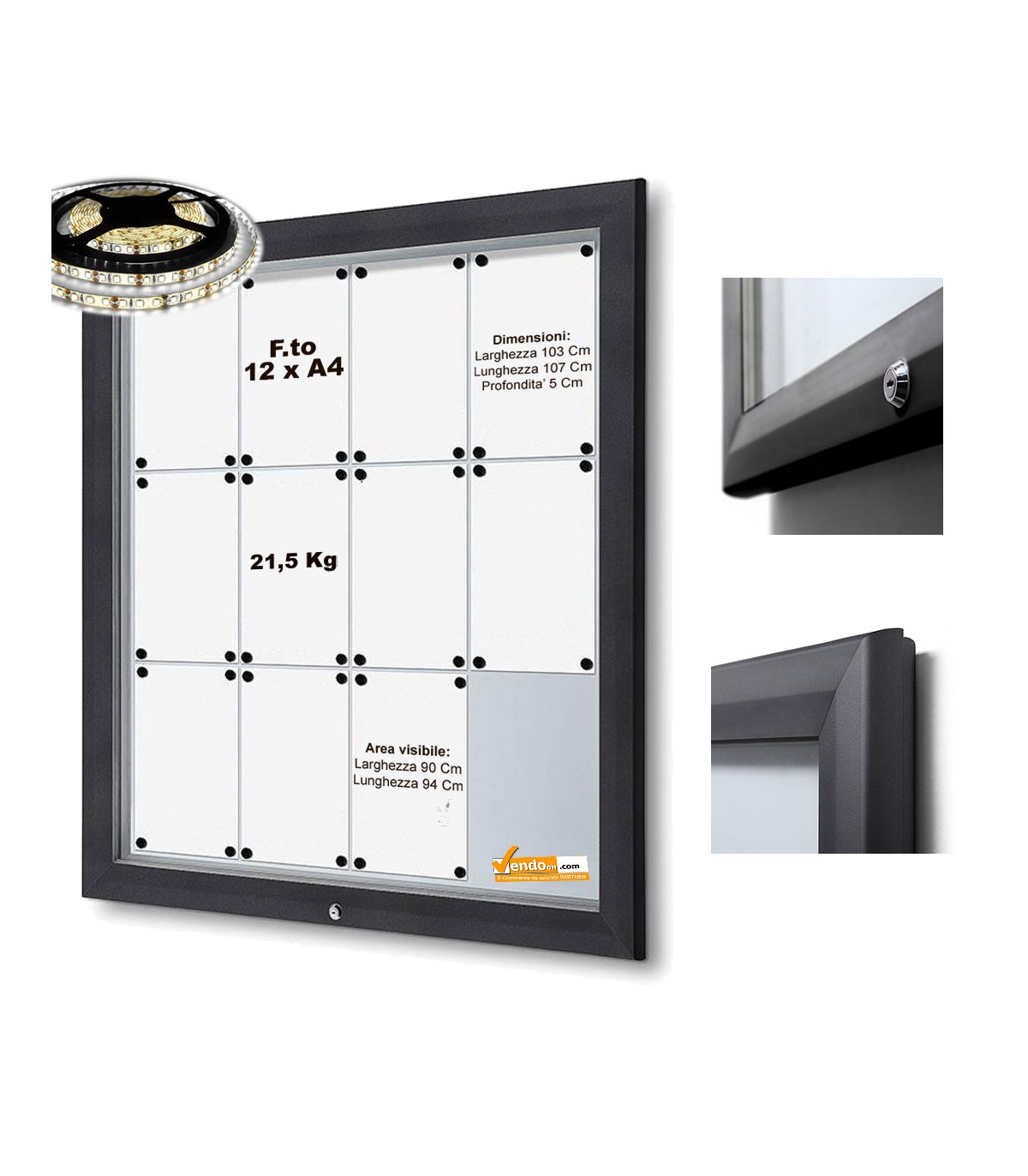 BACHECA ESPOSITORE PUBBLICITARIO PER ESTERNI APERTURA A RIBALTA VETRO TEMPRATO