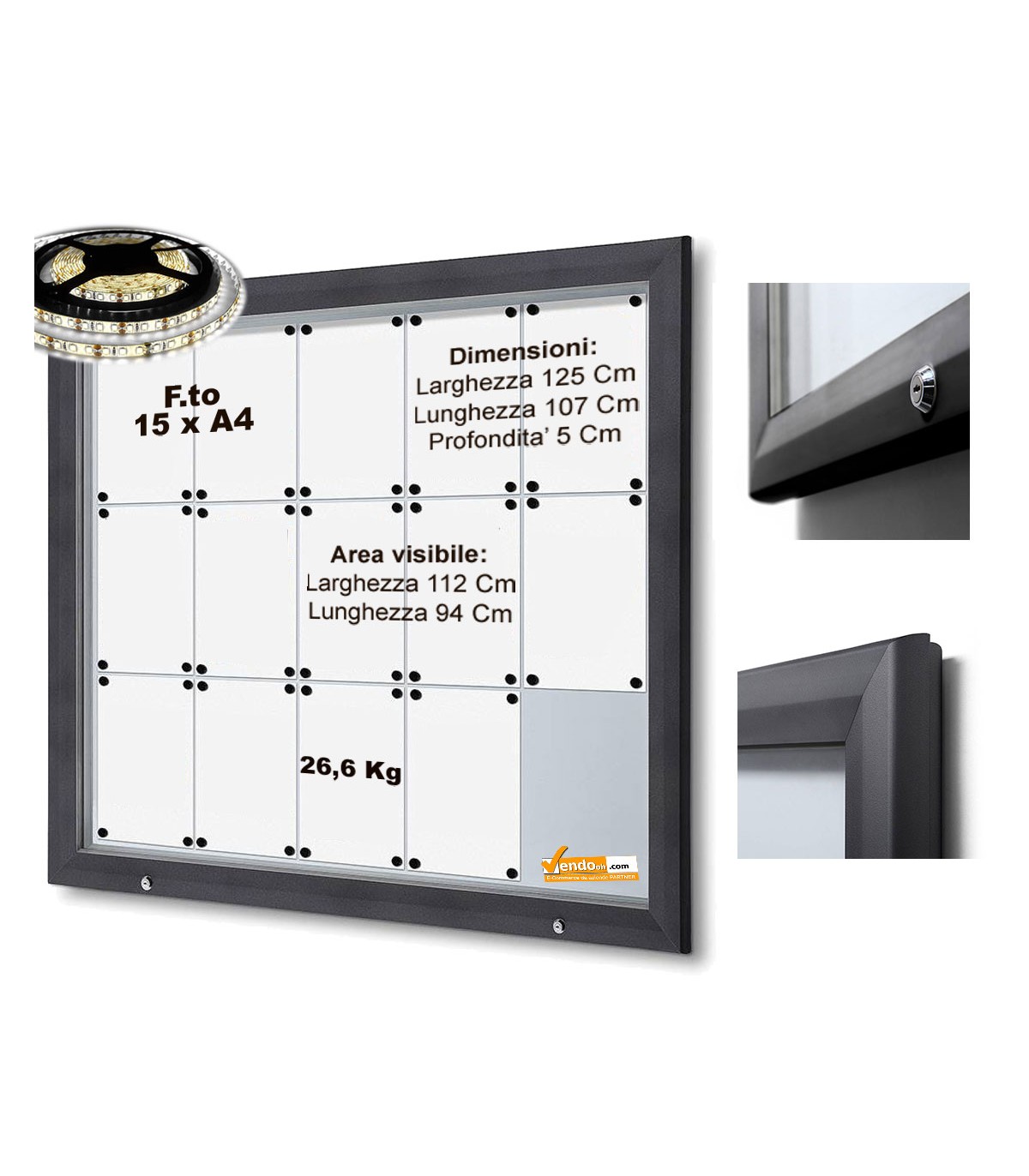 BACHECA ESPOSITORE PUBBLICITARIO PER ESTERNI APERTURA A RIBALTA VETRO TEMPRATO