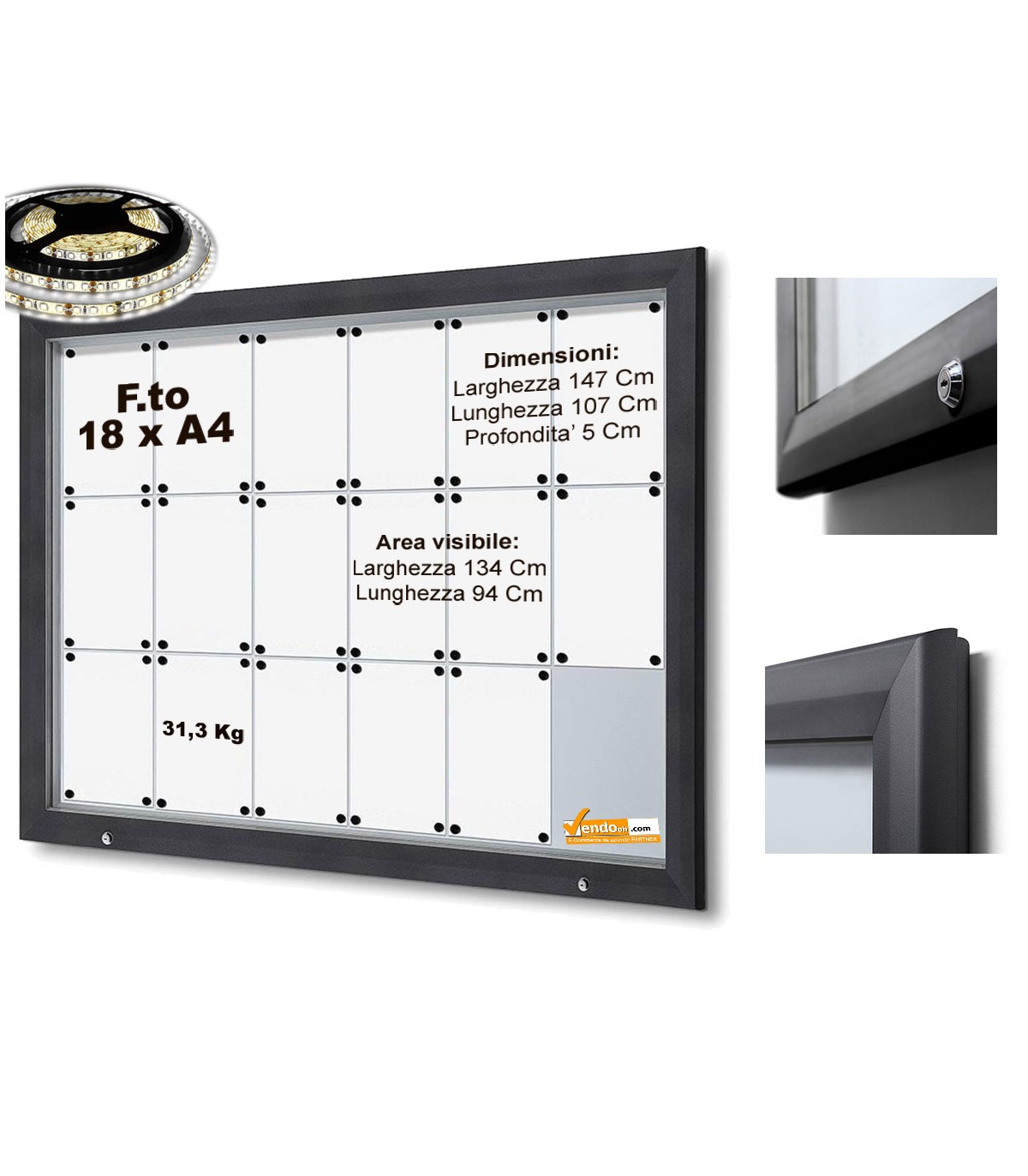 BACHECA ESPOSITORE PUBBLICITARIO PER ESTERNI APERTURA A RIBALTA VETRO TEMPRATO