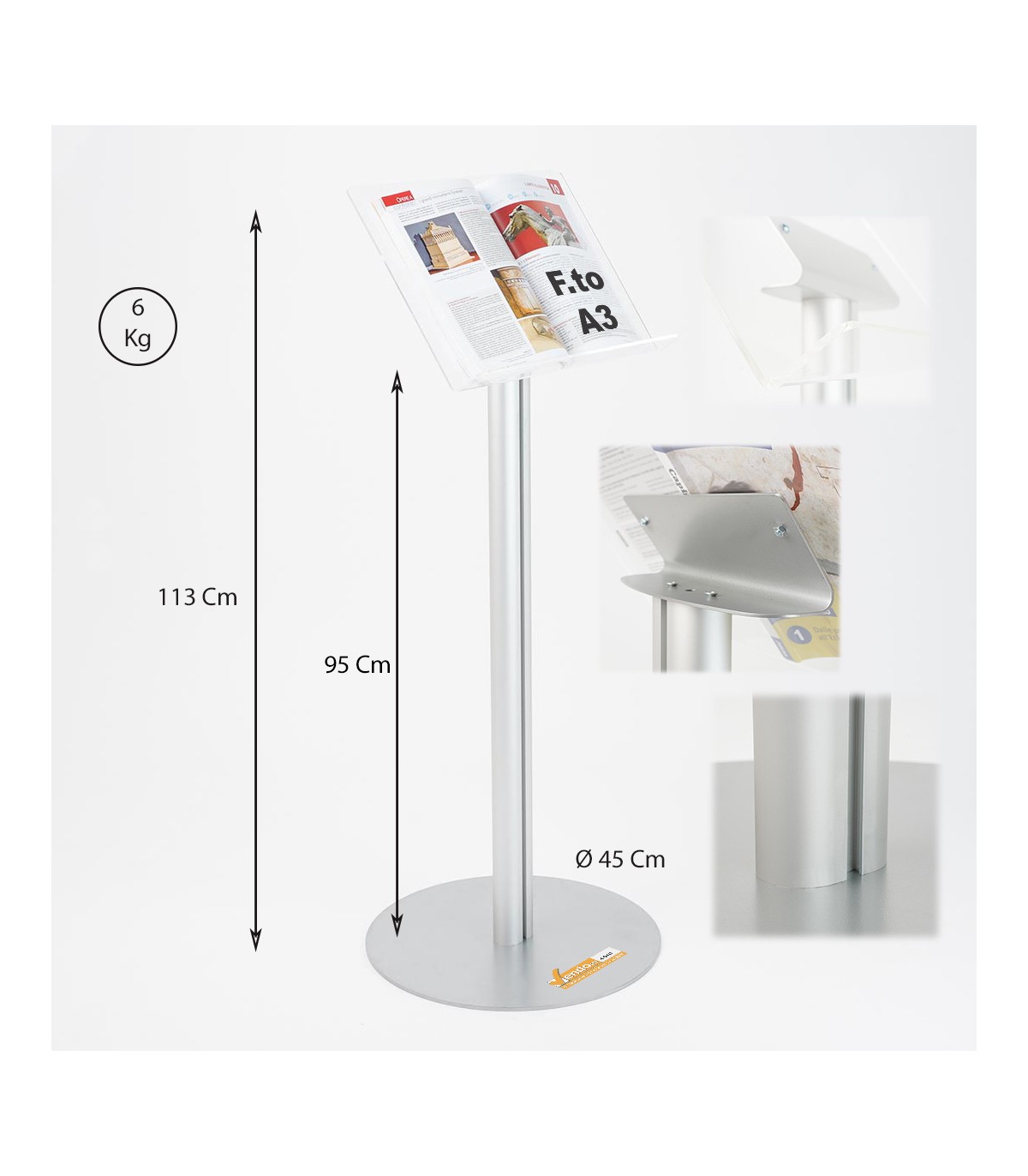 ESPOSITORE LEGGIO IN PLEXIGLASS TRASPARENTE FORMATO A3 DEPLIANT RIVISTE SPARTITO